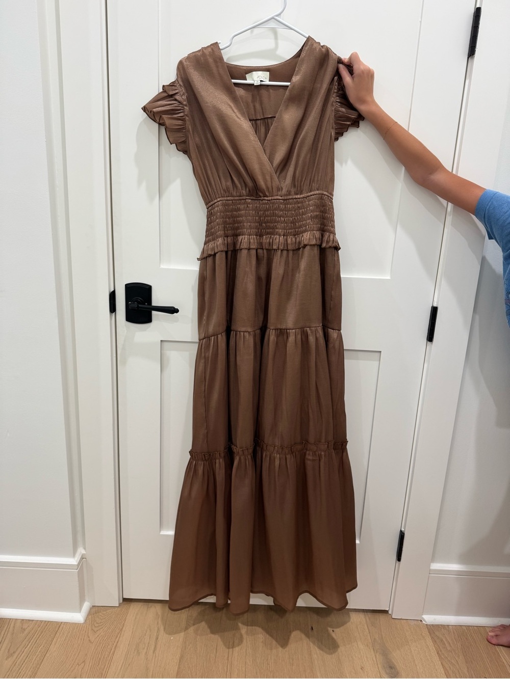 Pinch Brown Tiered V-Neck Maxi Dress